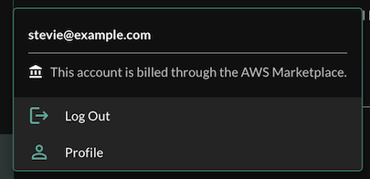 Image showing the AWS Account menu with text indicating &ldquo;This account is billed through the AWS Marketplace&rdquo;