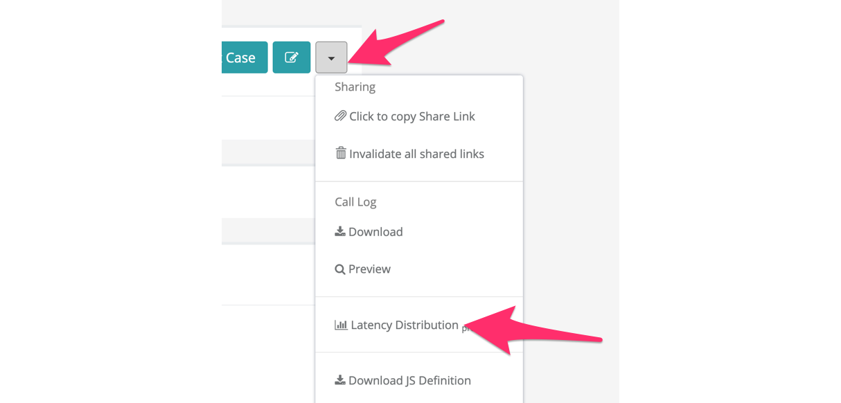 Screenshot showing how to locate the latency distribution in the top right detail page